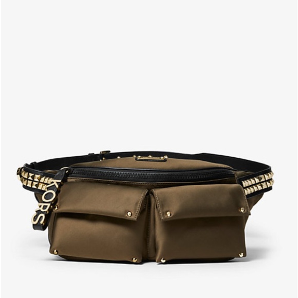 Michael Kors Olivia Large Studded Satin Belt Bag Crossbody in Olive Green - Picture 3 of 14